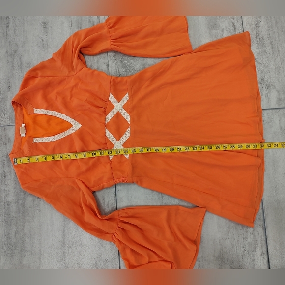 Love Riche Girls Orange Bell Sleeve Peasant V neck Midi Dress Juniors Medium - Picture 8 of 10